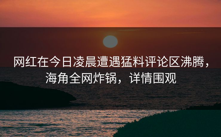 网红在今日凌晨遭遇猛料评论区沸腾，海角全网炸锅，详情围观