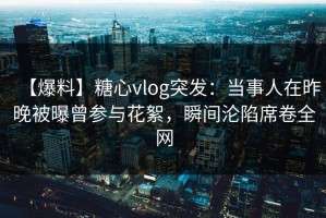 【爆料】糖心vlog突发：当事人在昨晚被曝曾参与花絮，瞬间沦陷席卷全网